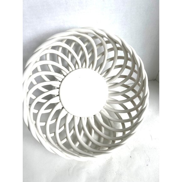 Vtg @Home Heavy White Porcelain Fruit Bread Basket Open Weave Lattice Design - Picture 7 of 9